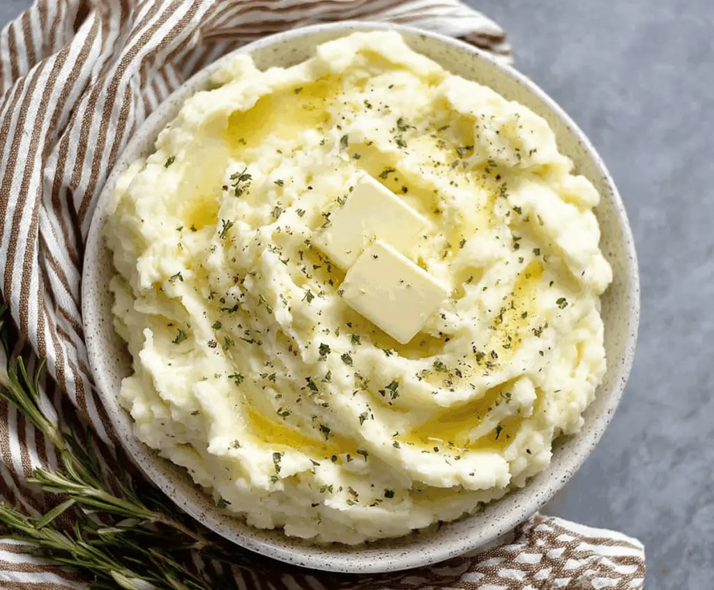 Creamy and fluffy Instant Pot mashed potatoes garnished with chopped herbs for a comforting side dish.