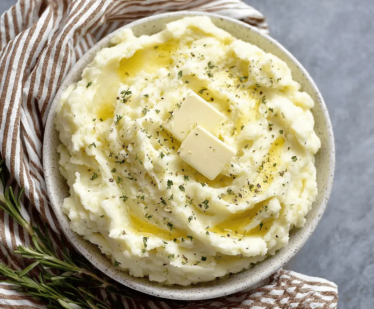 Creamy and fluffy Instant Pot mashed potatoes garnished with chopped herbs for a comforting side dish.