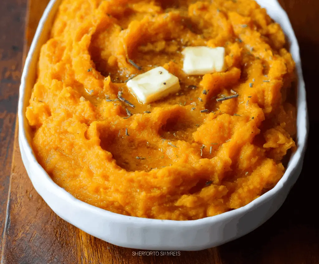 Creamy mashed butternut squash served as a healthy side dish.