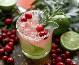 Festive mistletoe margarita garnished with fresh mint and lime for holiday celebration