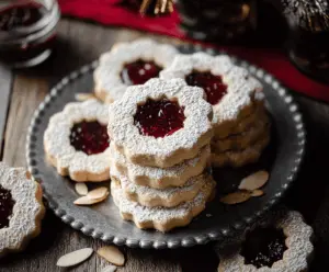 Delicious Raspberry Almond Linzer Cookies with vibrant raspberry jam filling and almond-flavored dough.