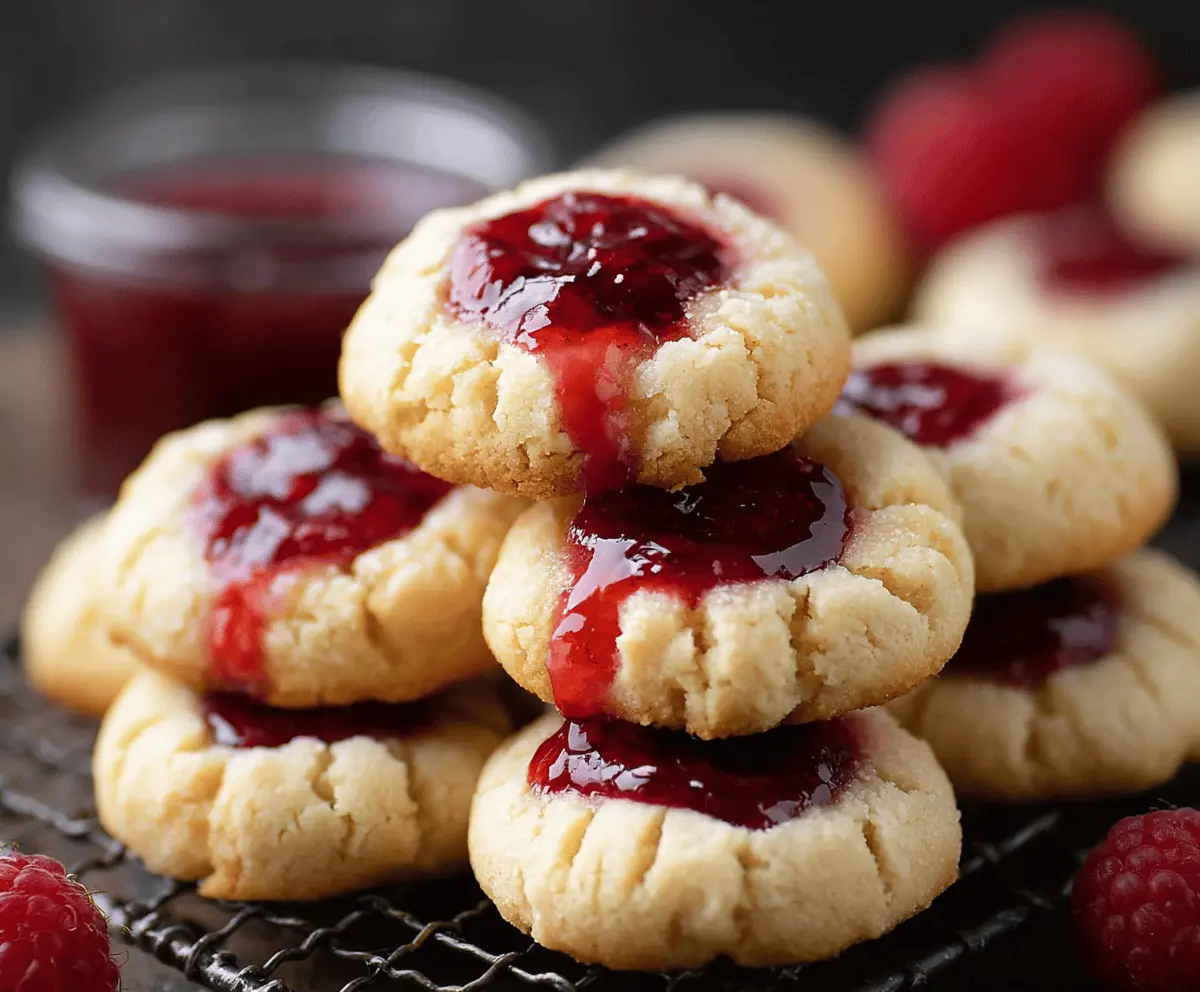 Delicious Raspberry Cheesecake Thumbprint Cookies with fresh raspberries on top