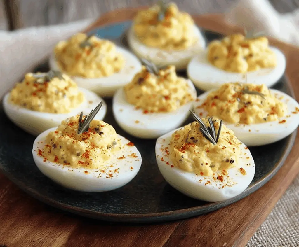 Delicious Southern deviled eggs garnished with paprika and chives, perfect for parties and gatherings.