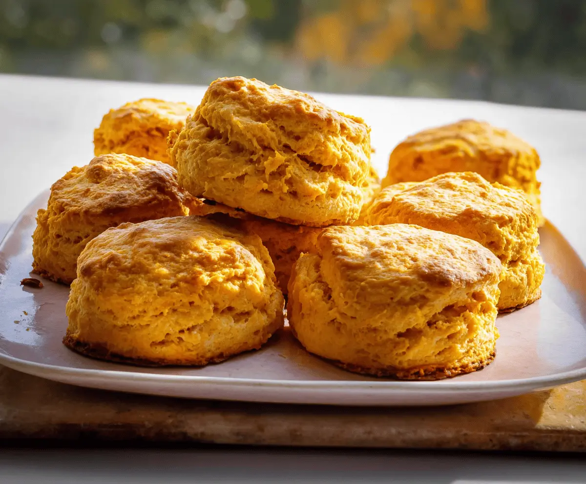 Delicious homemade sweet potato biscuits freshly baked and golden brown.