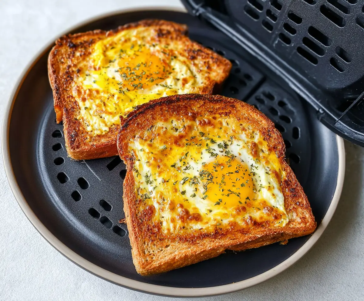 Delicious air fryer egg and cheese toast on a plate, perfect for a quick breakfast
