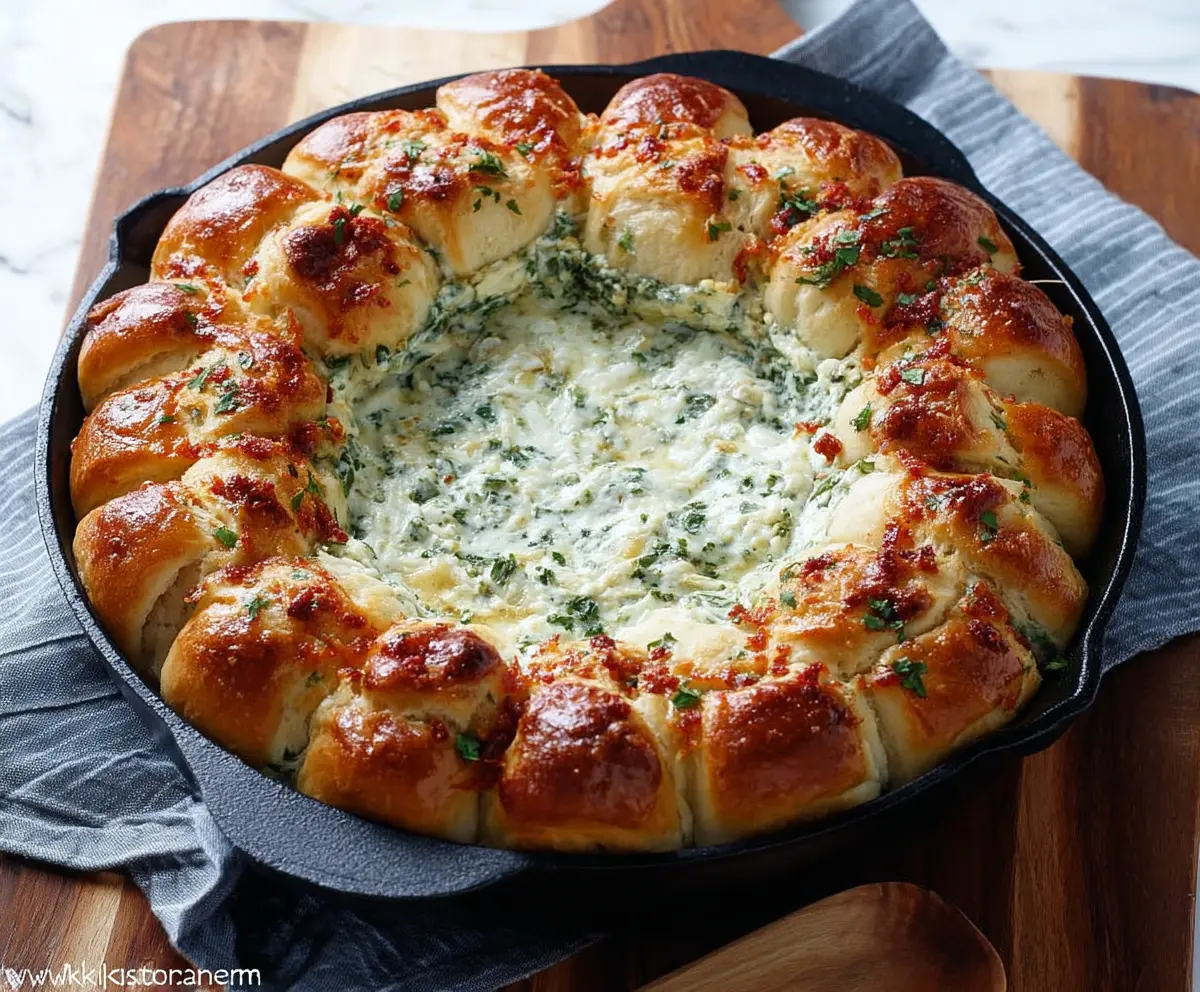 Delicious baked biscuit wreath dip served with fresh herbs and dipping sauces.