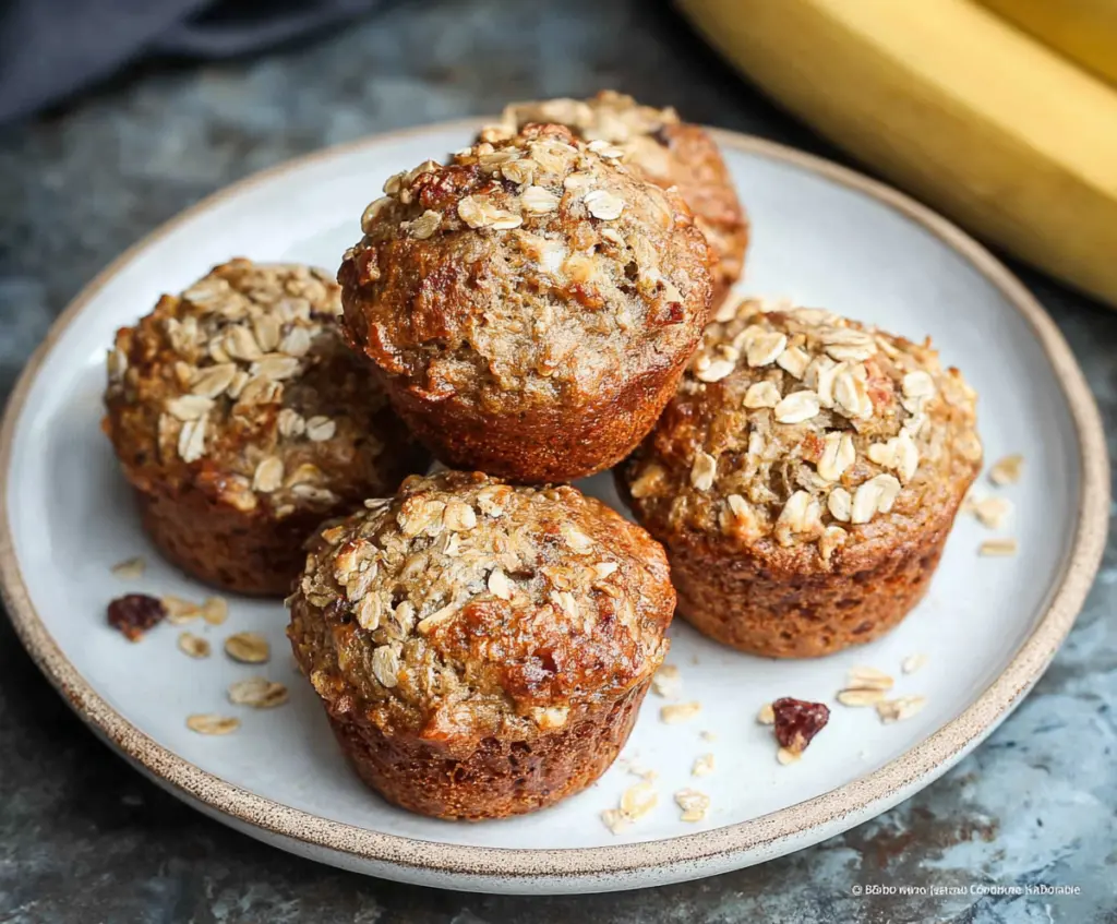 Healthy banana oat muffins fresh out of the oven, perfect for a nutritious breakfast or snack.