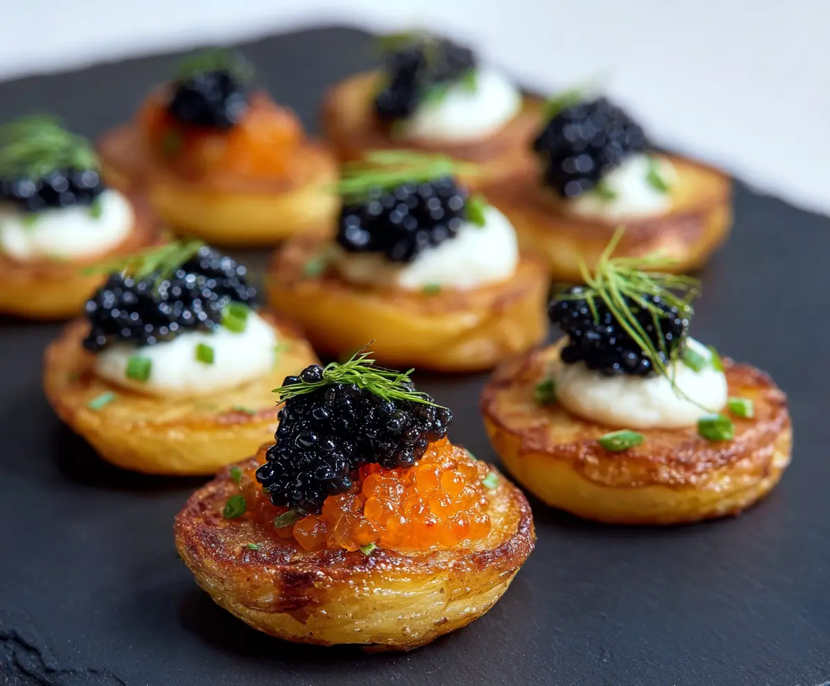 Delicious Caviar Potato Bites served on a elegant platter, perfect for upscale appetizers.