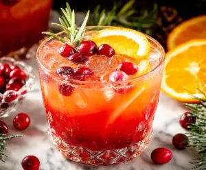 Festive Christmas Punch in a decorative glass bowl with colorful fruit garnishes for holiday celebration.