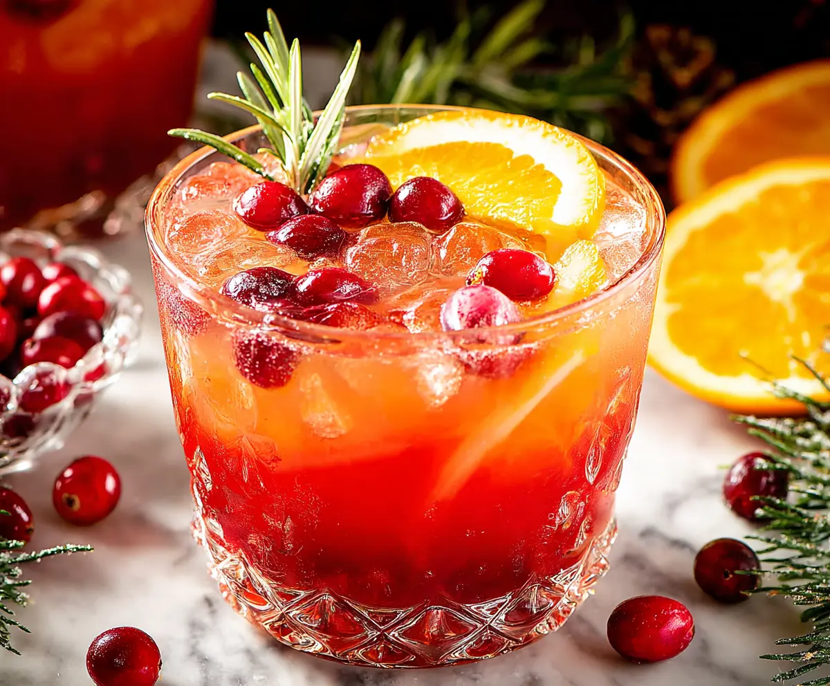 Festive Christmas Punch in a decorative glass bowl with colorful fruit garnishes for holiday celebration.