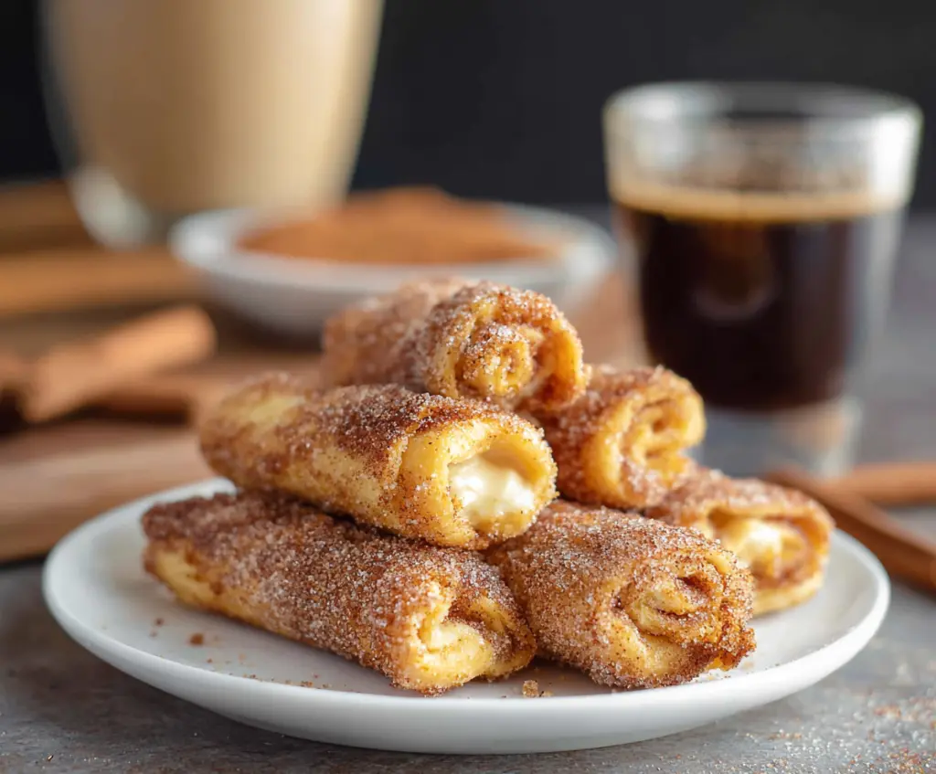 Delicious cinnamon cream cheese roll ups on a serving plate, perfect for breakfast or dessert