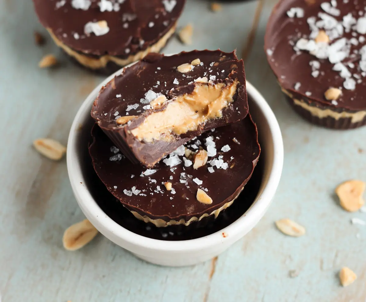 Delicious Greek Yogurt Peanut Butter Cups on a plate, showcasing a healthy dessert with creamy yogurt and rich peanut butter.