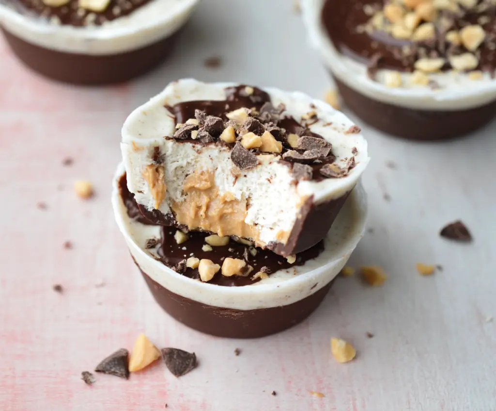 Delicious Greek Yogurt Peanut Butter Protein Cups showcasing a healthy snack with creamy yogurt and peanut butter in a convenient cup-shaped treat.