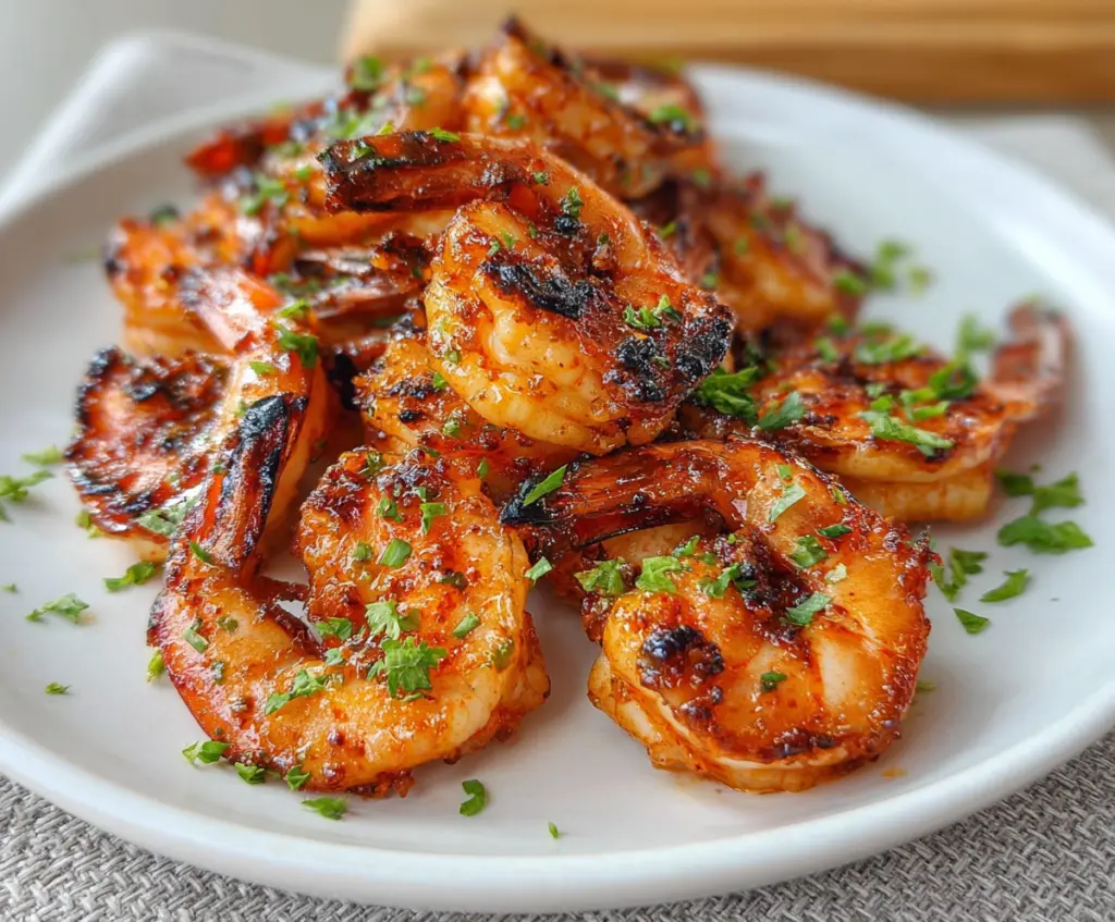 Delicious grilled spicy shrimp served on a plate, perfect for seafood lovers.