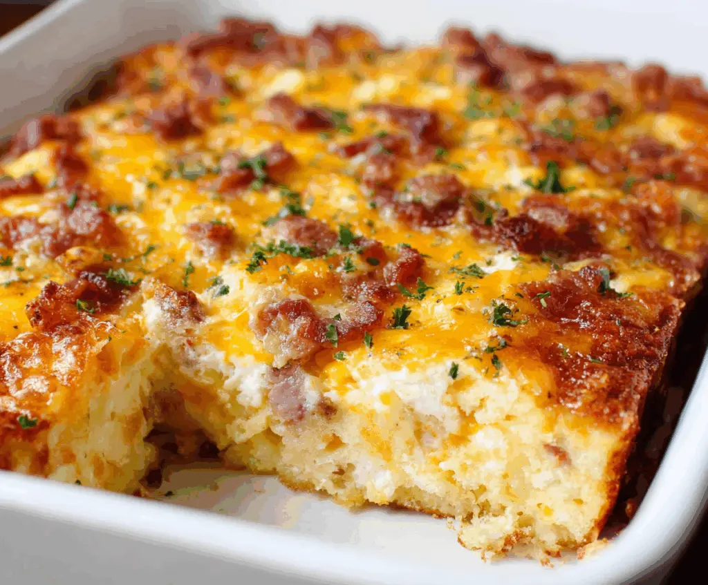Delicious Hashbrown Egg Casserole with melted cheese and fresh herbs, perfect for breakfast or brunch