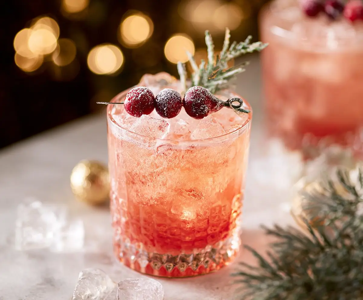 Festive Kris Kringle's Jingle Batch Cocktail served in a holiday-themed glass with colorful garnishes.