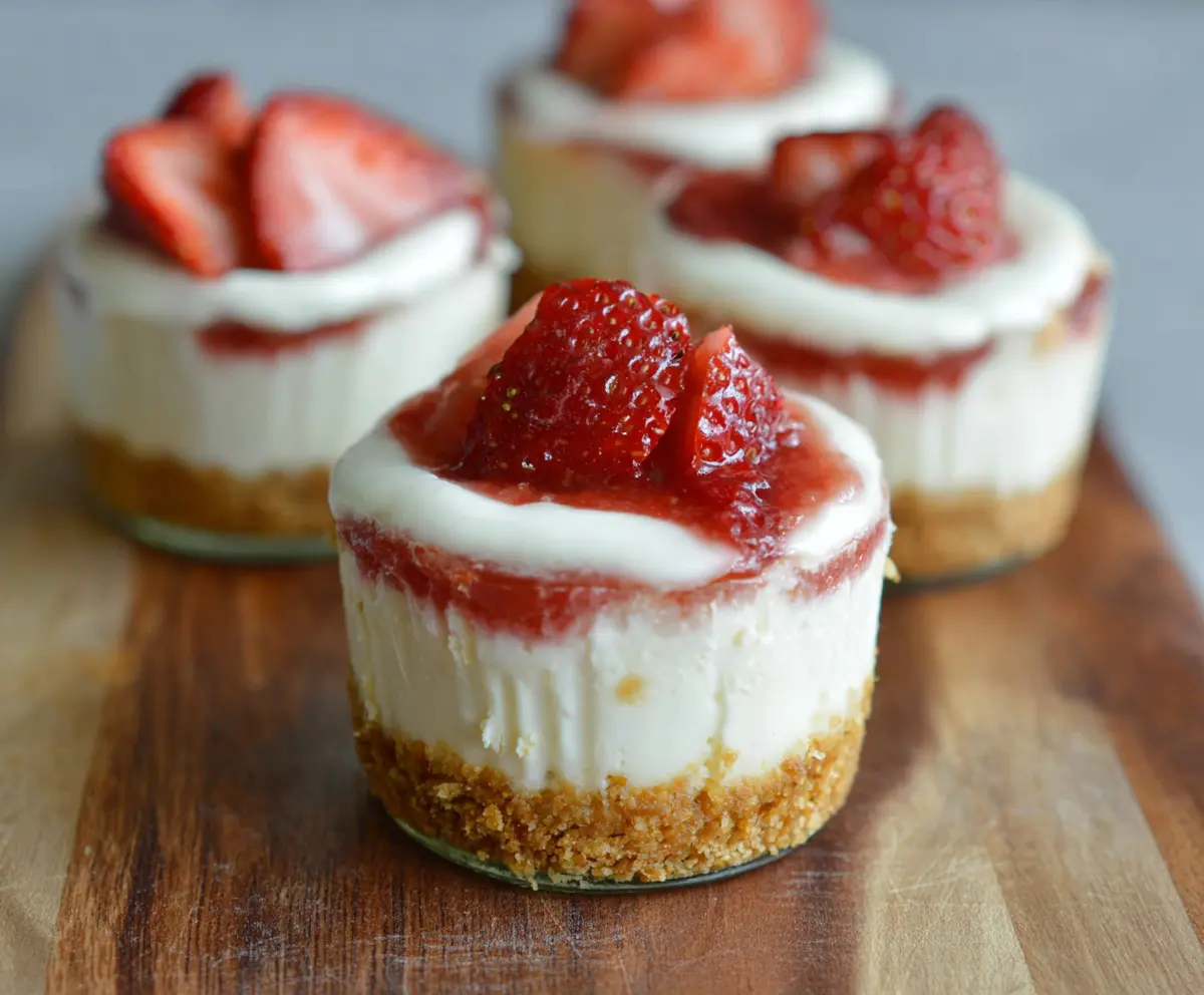 Delicious Strawberry Cheesecake Protein Cups topped with fresh strawberries for a healthy dessert