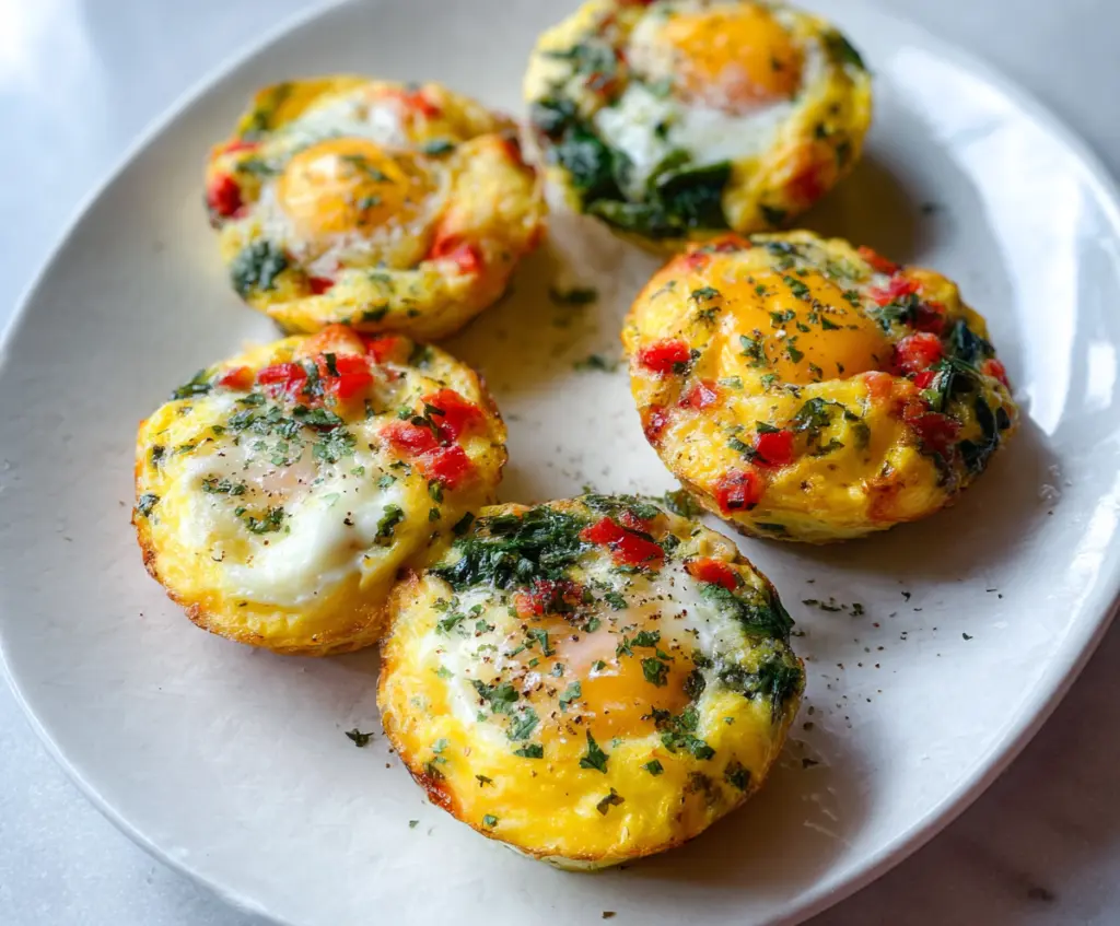 Baked egg muffins with vegetables and cheese, perfect for a healthy breakfast.