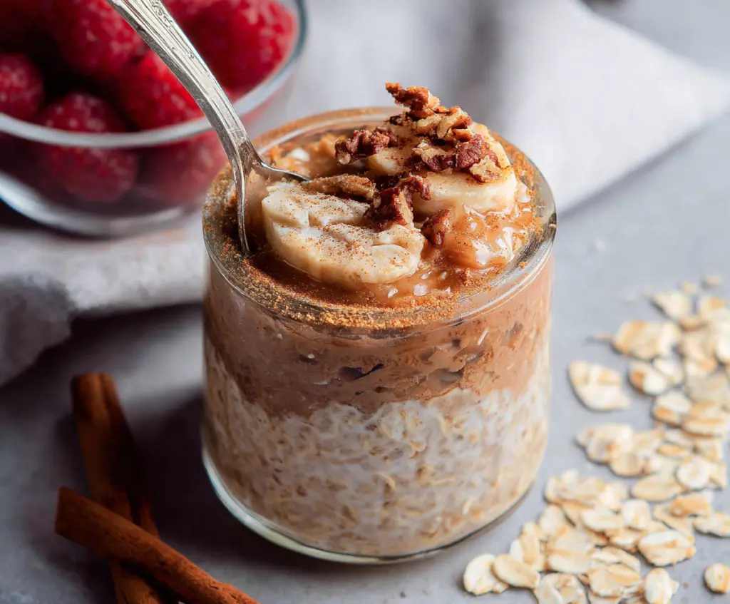 Healthy Brown Sugar Cinnamon Overnight Oats in a jar, perfect for breakfast