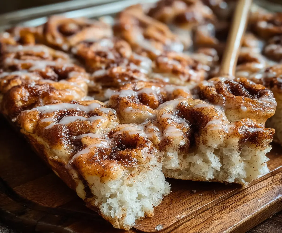 Delicious cinnamon roll sourdough focaccia topped with cinnamon and sugar, served warm.