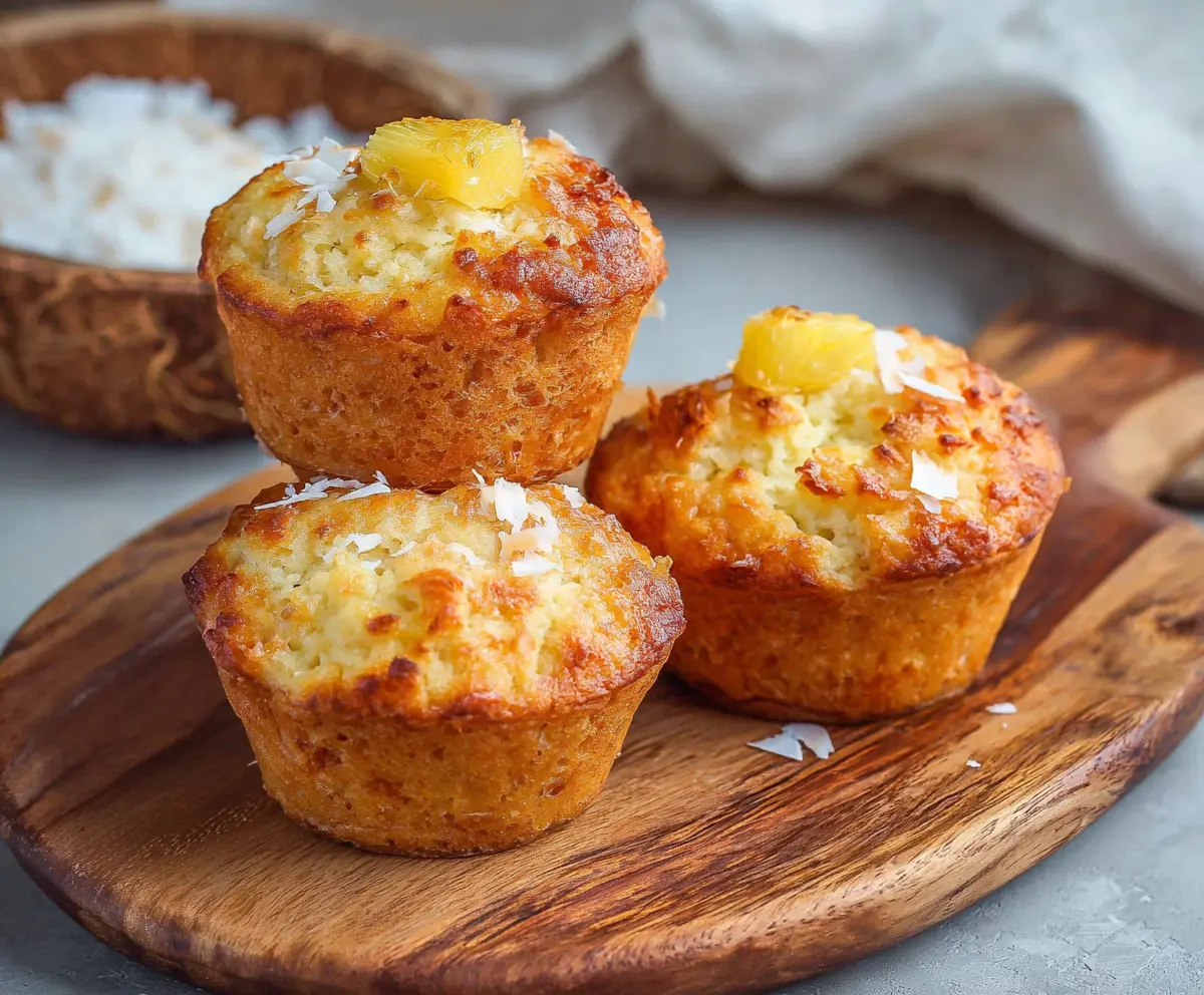 Delicious coconut and pineapple cottage cheese muffins fresh out of the oven.