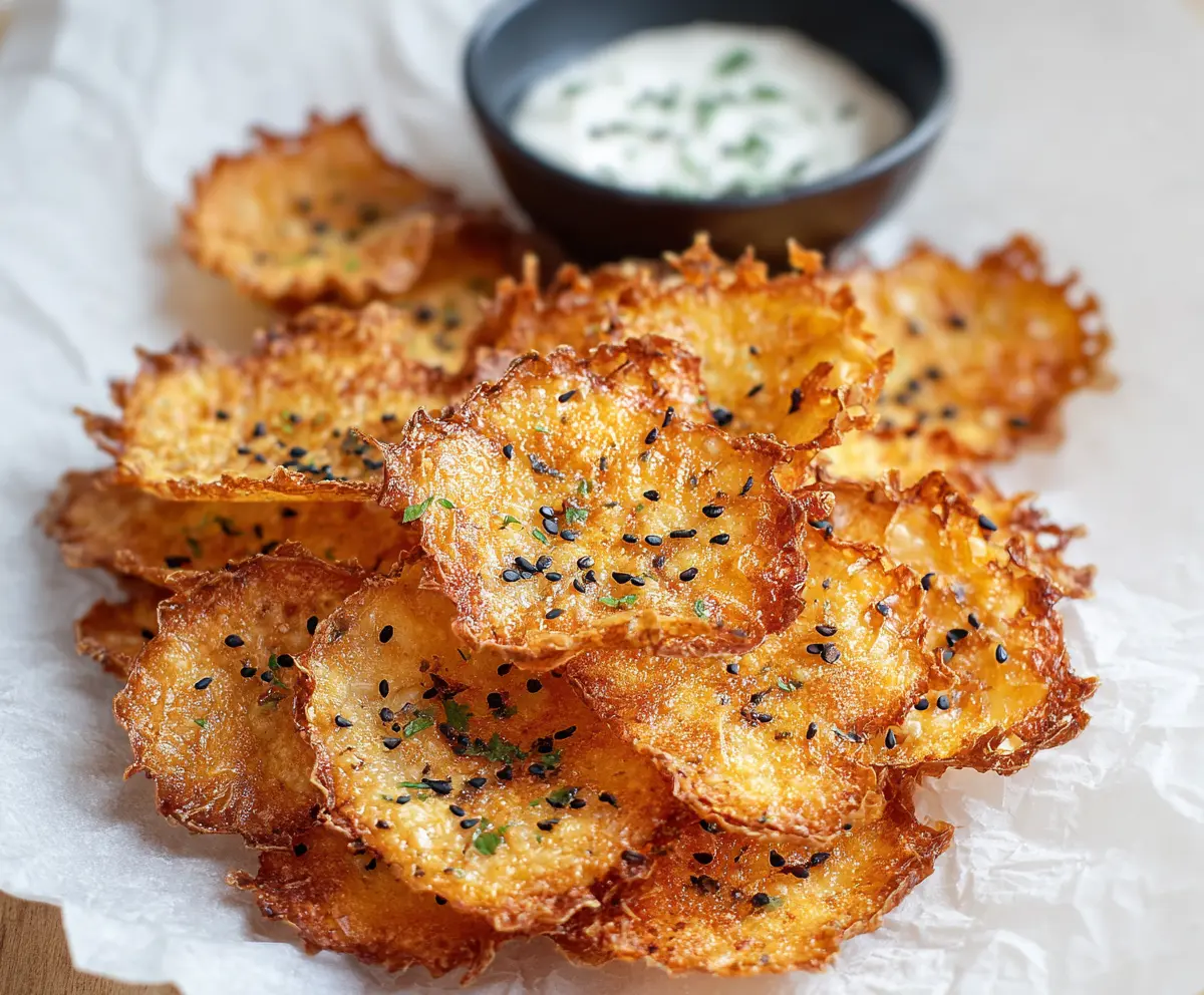 Crunchy baked chips made with cottage cheese for a healthy snack.
