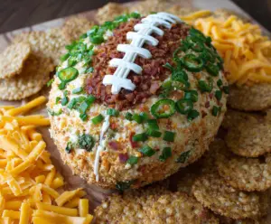 Delicious Jalapeño Popper Football Cheese Ball ready for game day snack