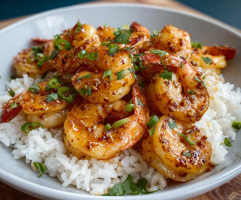 Delicious Orange Honey Garlic Shrimp served on a plate with fresh herbs
