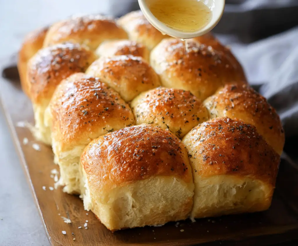 Delicious pull apart sourdough dinner rolls fresh from the oven, showcasing golden, fluffy layers perfect for sharing.
