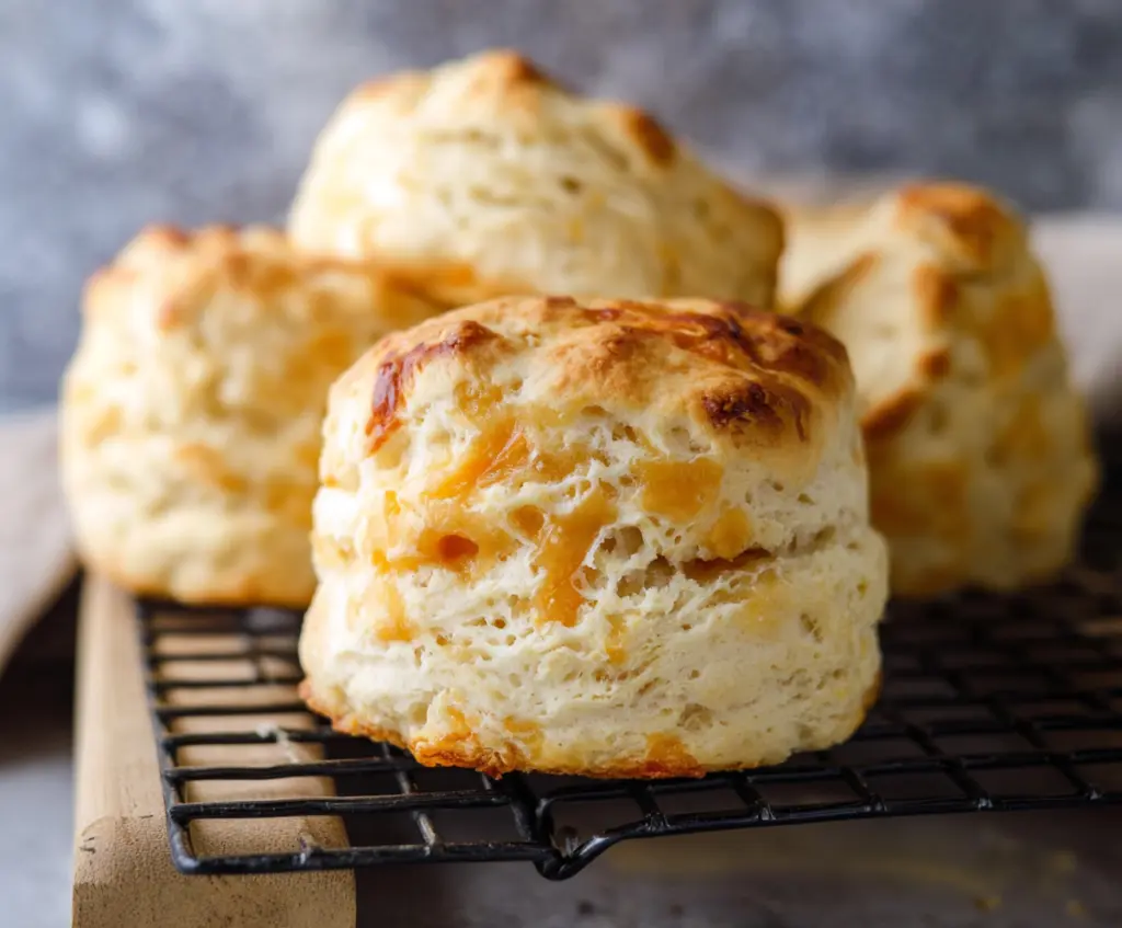 Delicious homemade sourdough cheese scones fresh out of the oven, crispy and golden.