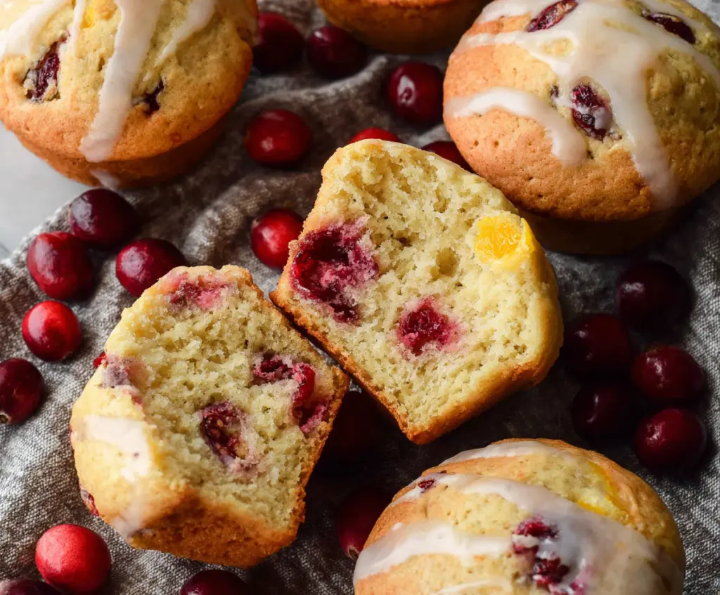 Delicious homemade sourdough cranberry orange muffins fresh out of the oven.