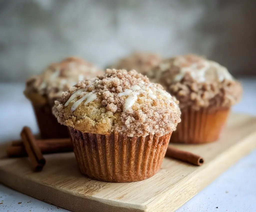 Delicious sourdough discard cinnamon streusel muffins topped with a crunchy cinnamon streusel crust.