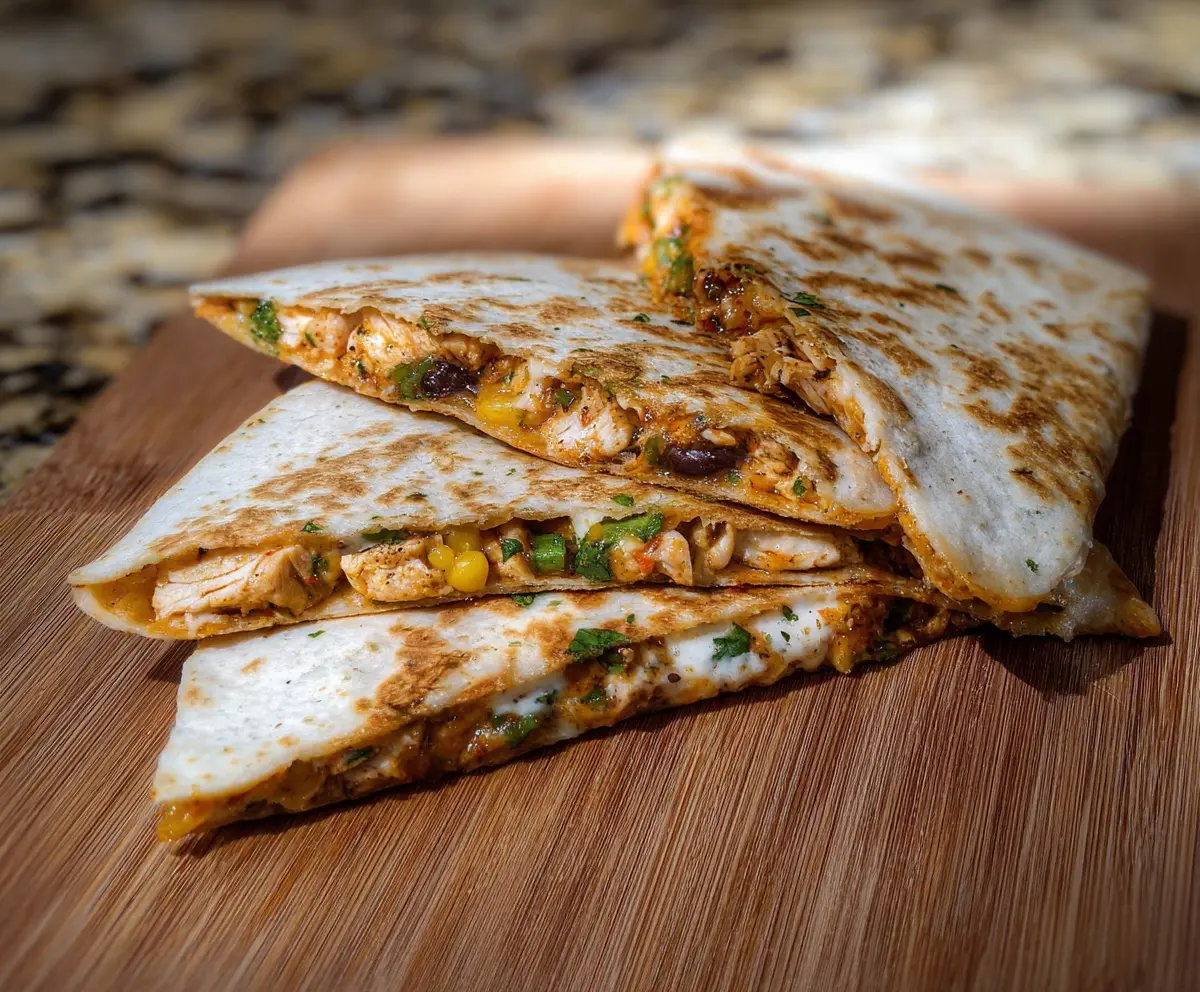 Delicious Southwest Chicken Quesadillas filled with melted cheese, grilled chicken, and Southwest spices on a white plate.