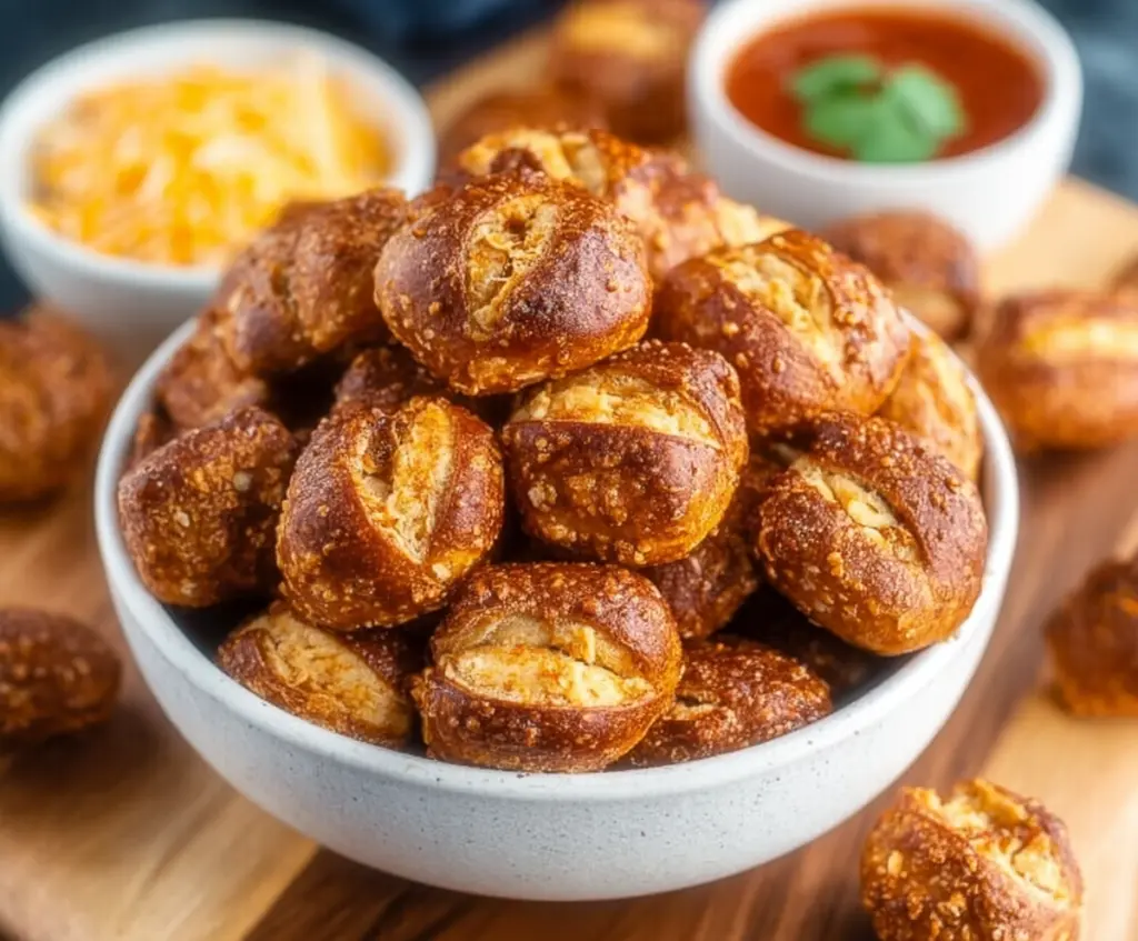 Delicious Taco Pretzel Bites served on a plate with fresh toppings.