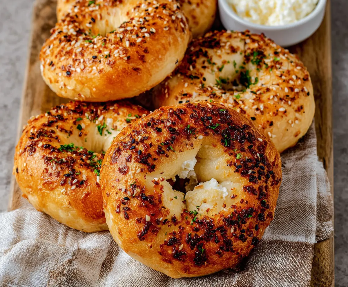 Delicious 3 Ingredient Air Fryer Cottage Cheese Bagels on a plate.