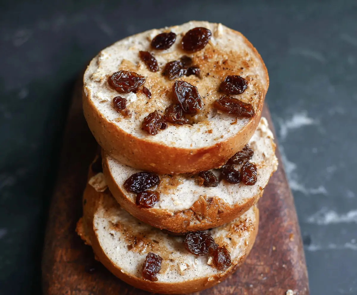 Homemade 5-ingredient cinnamon raisin Greek yogurt bagels on a wooden cutting board