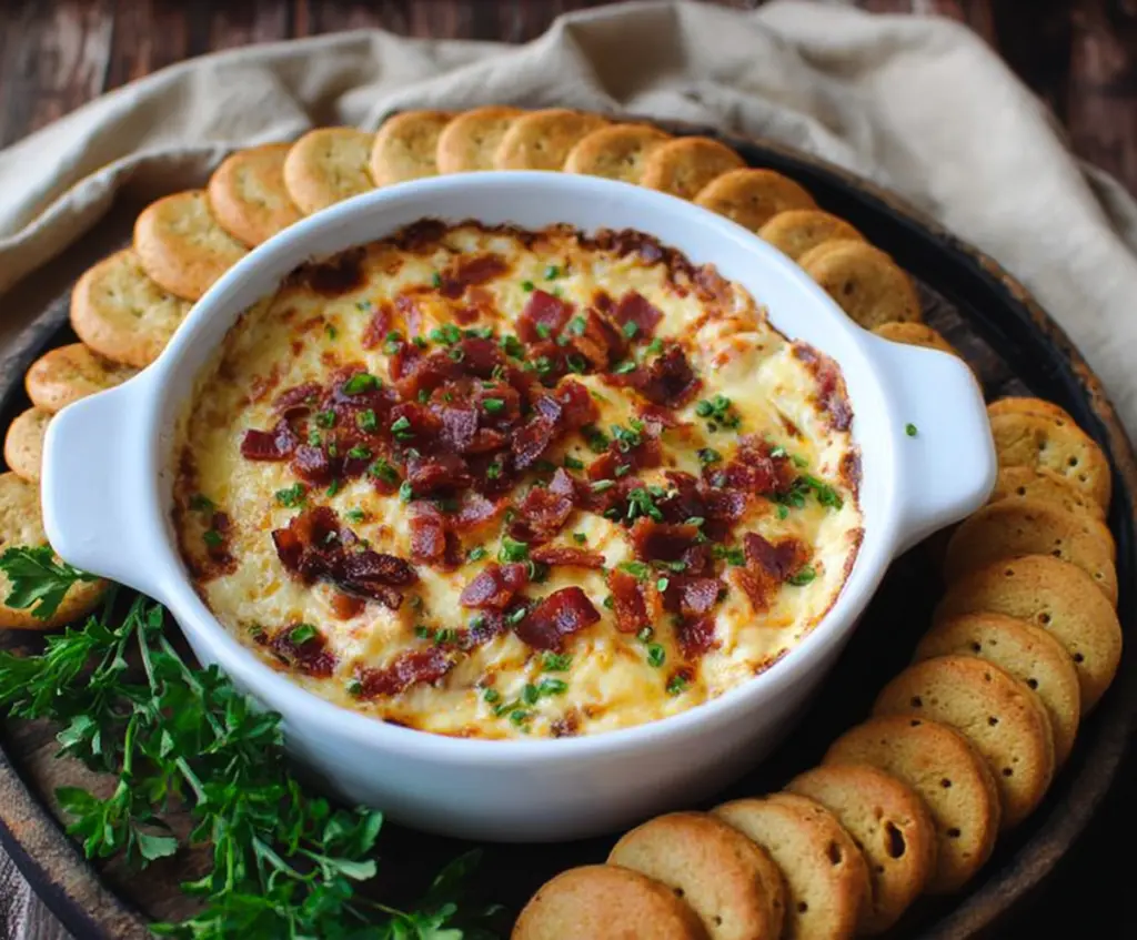 Delicious Bacon and Gouda Dip with Smoked Cheese served in a bowl, perfect for parties