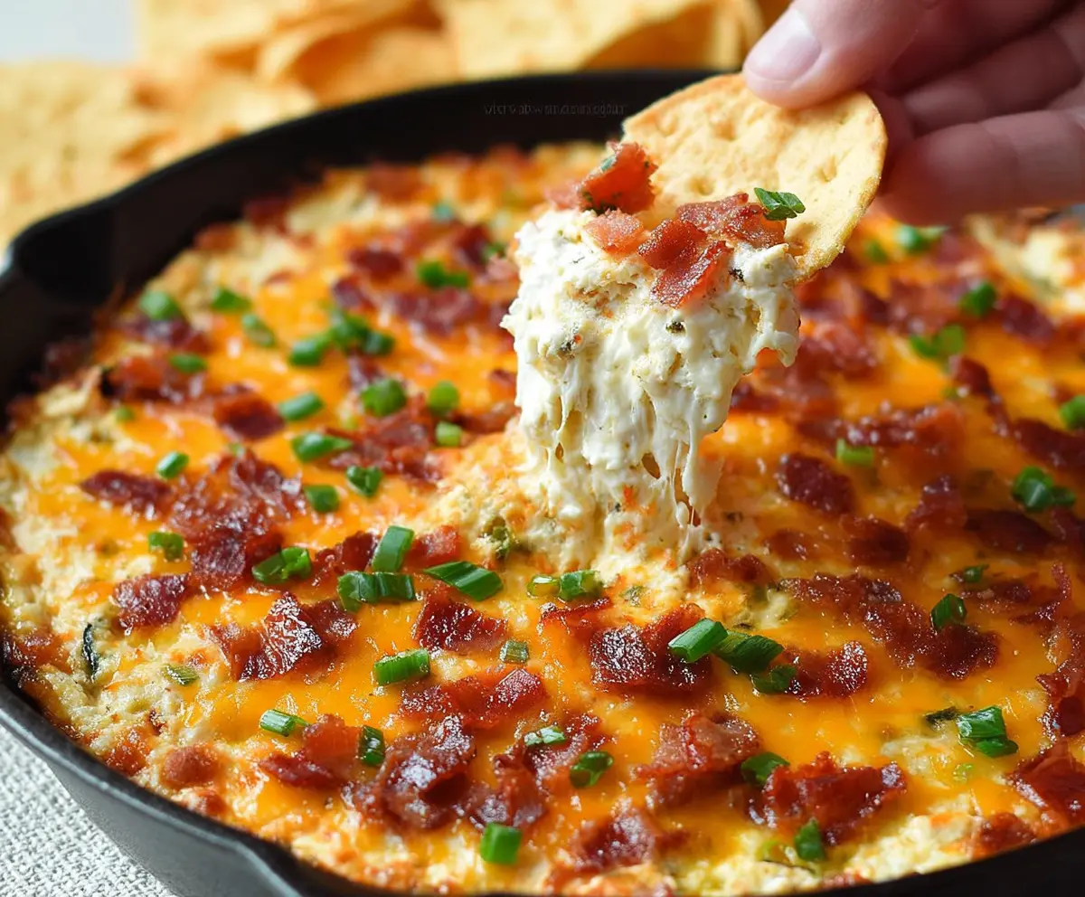 Delicious Bacon Jalapeño Popper Dip served in a bowl, perfect for parties and gatherings.