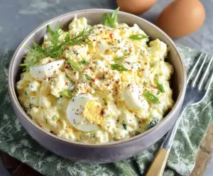 Healthy bariatric cottage cheese egg salad served in a bowl for nutritious dieting