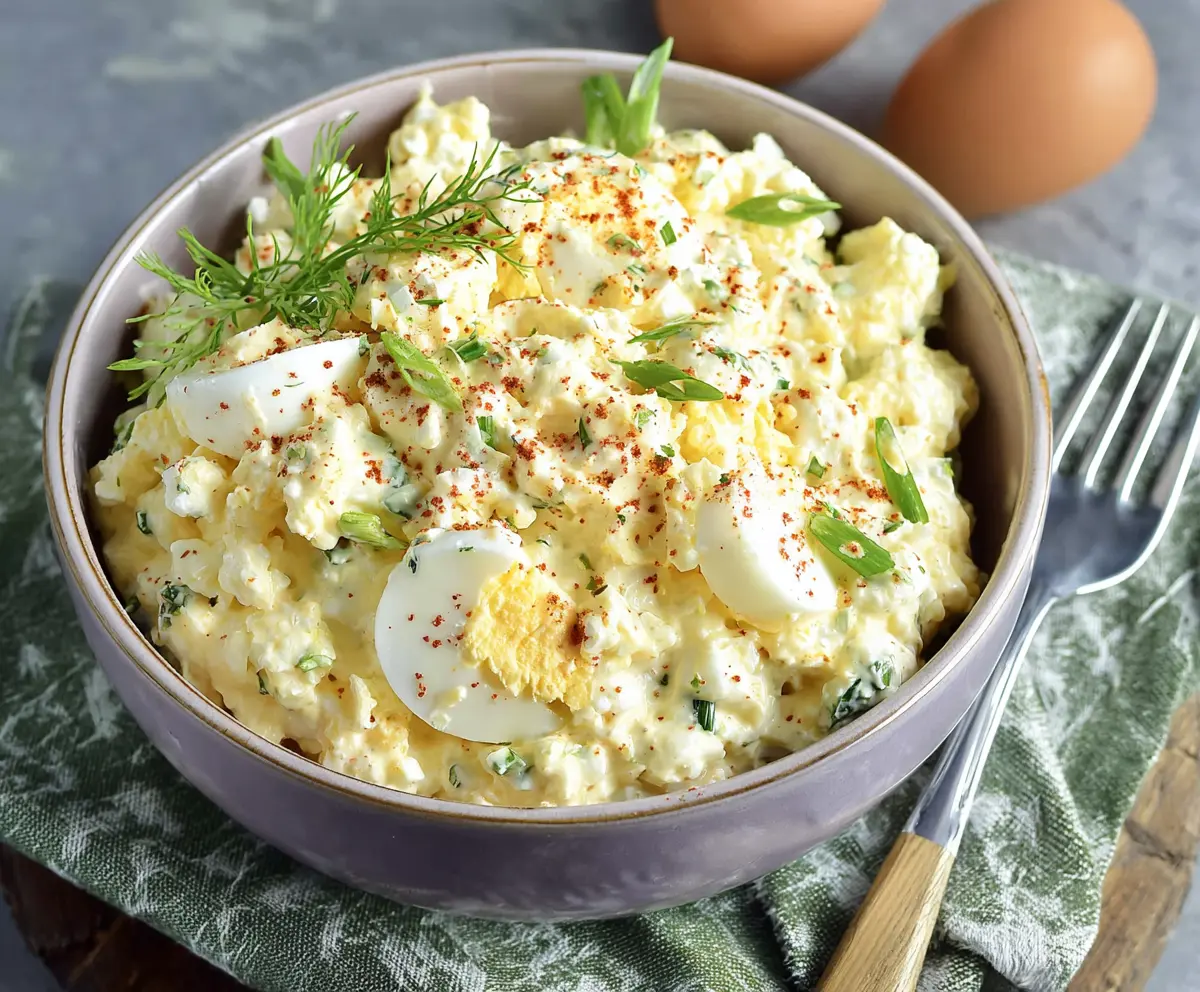 Healthy bariatric cottage cheese egg salad served in a bowl for nutritious dieting