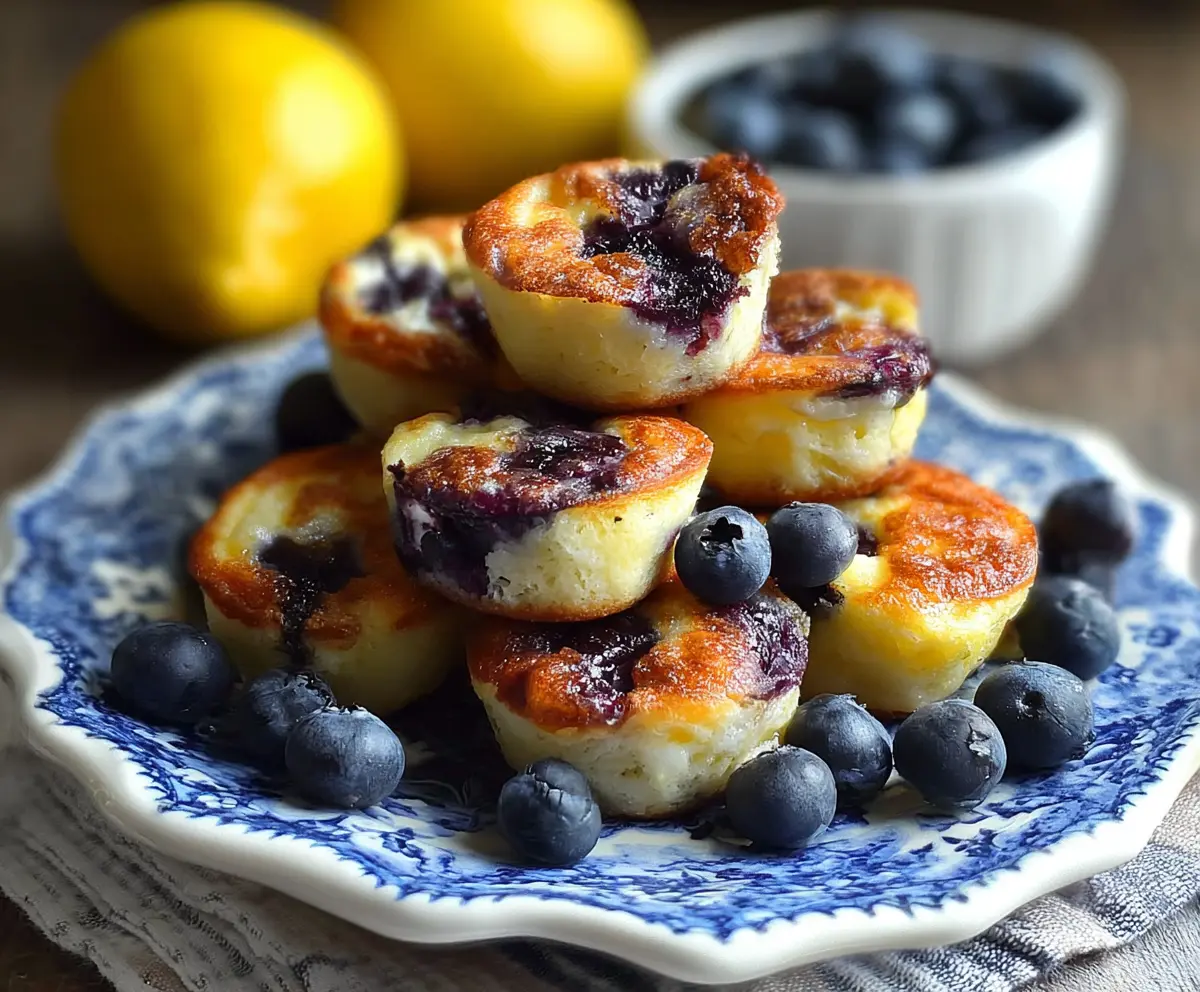 Delicious blueberry lemon cottage cheese pancake bites served on a plate, perfect for breakfast or snacks.