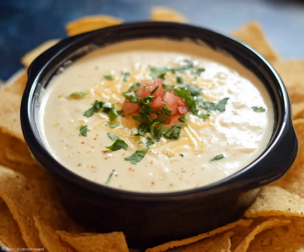 Creamy Crock Pot White Cheese Dip served with tortilla chips for a delicious appetizer.