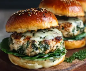 Delicious white cheddar spinach chicken burger on a bun, served with fresh vegetables.