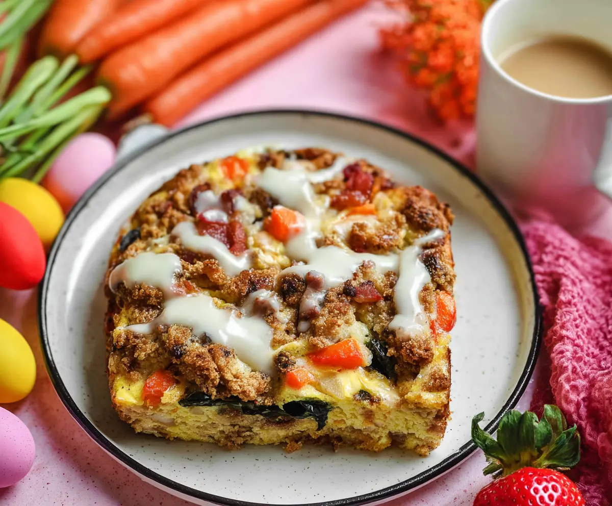Delicious Easter Breakfast Bake with eggs, cheese, and vegetables for a festive morning meal