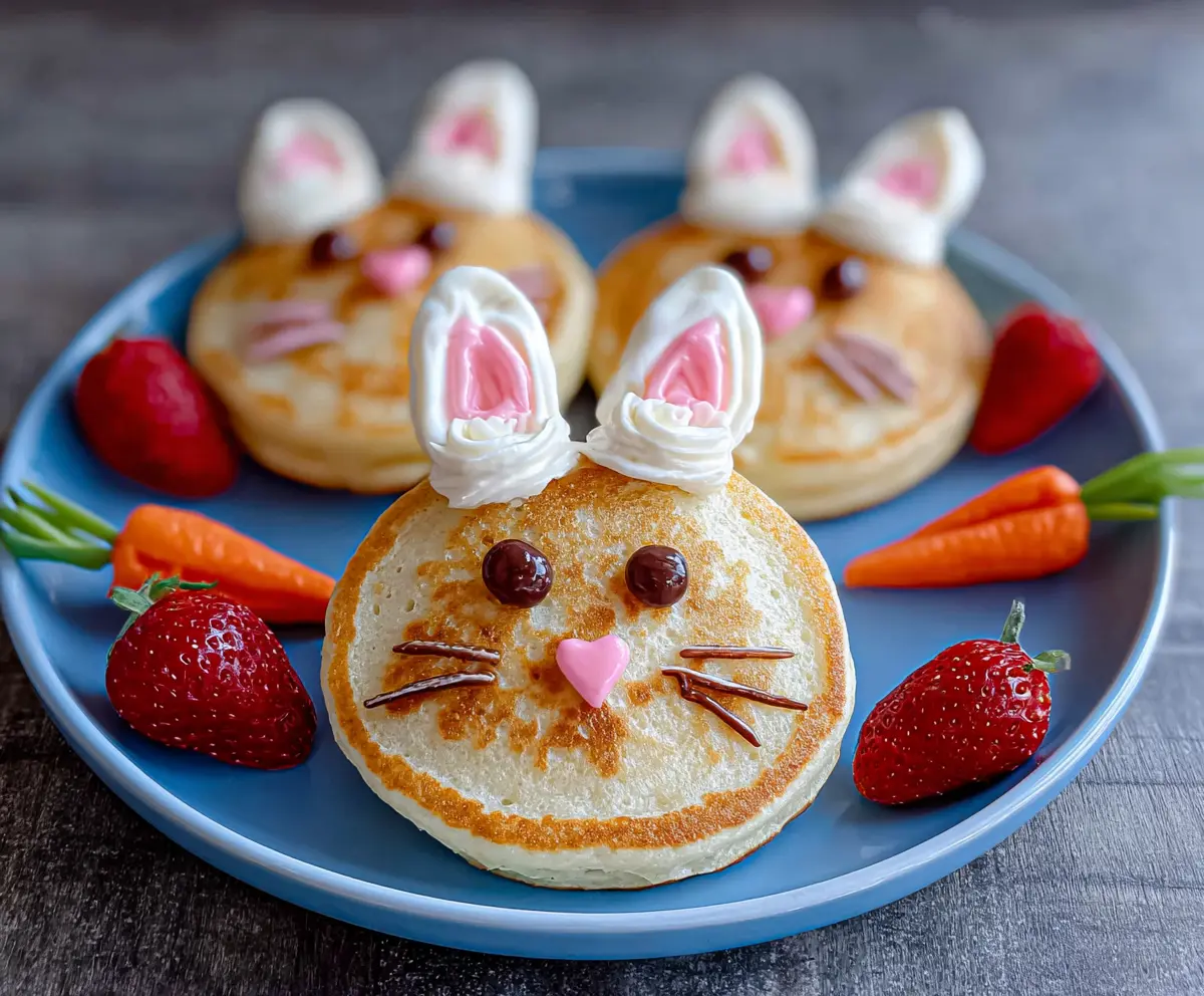 Cute Easter Bunny Pancake Bites served on a colorful plate, perfect for spring breakfast or Easter celebration.