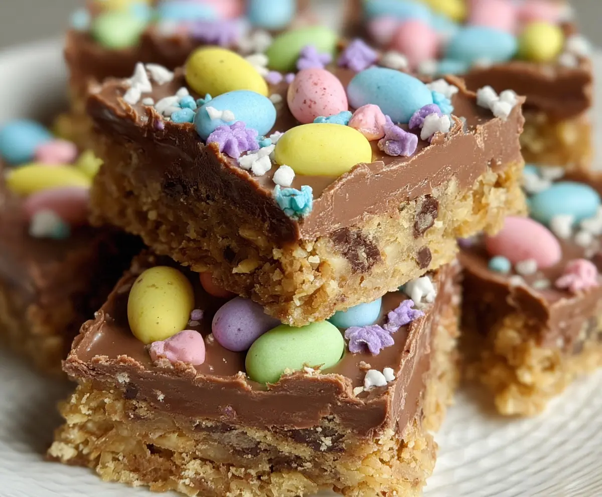 Delicious Easter Goody Bars with colorful sprinkles and dried fruit on a festive plate.