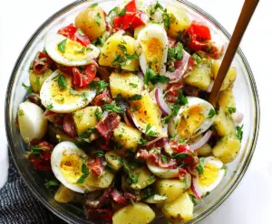 Traditional Italian Easter Potato Salad with fresh herbs and colorful ingredients