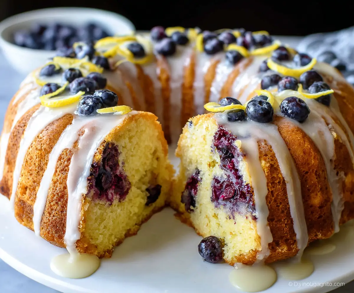 Delicious Lemon Blueberry Bundt Cake with fresh blueberries and zesty lemon glaze