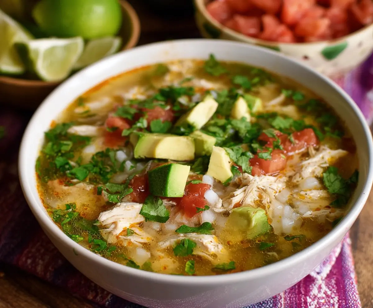 Delicious Slow Cooker Mexican Chicken Lime Soup with fresh herbs and vegetables