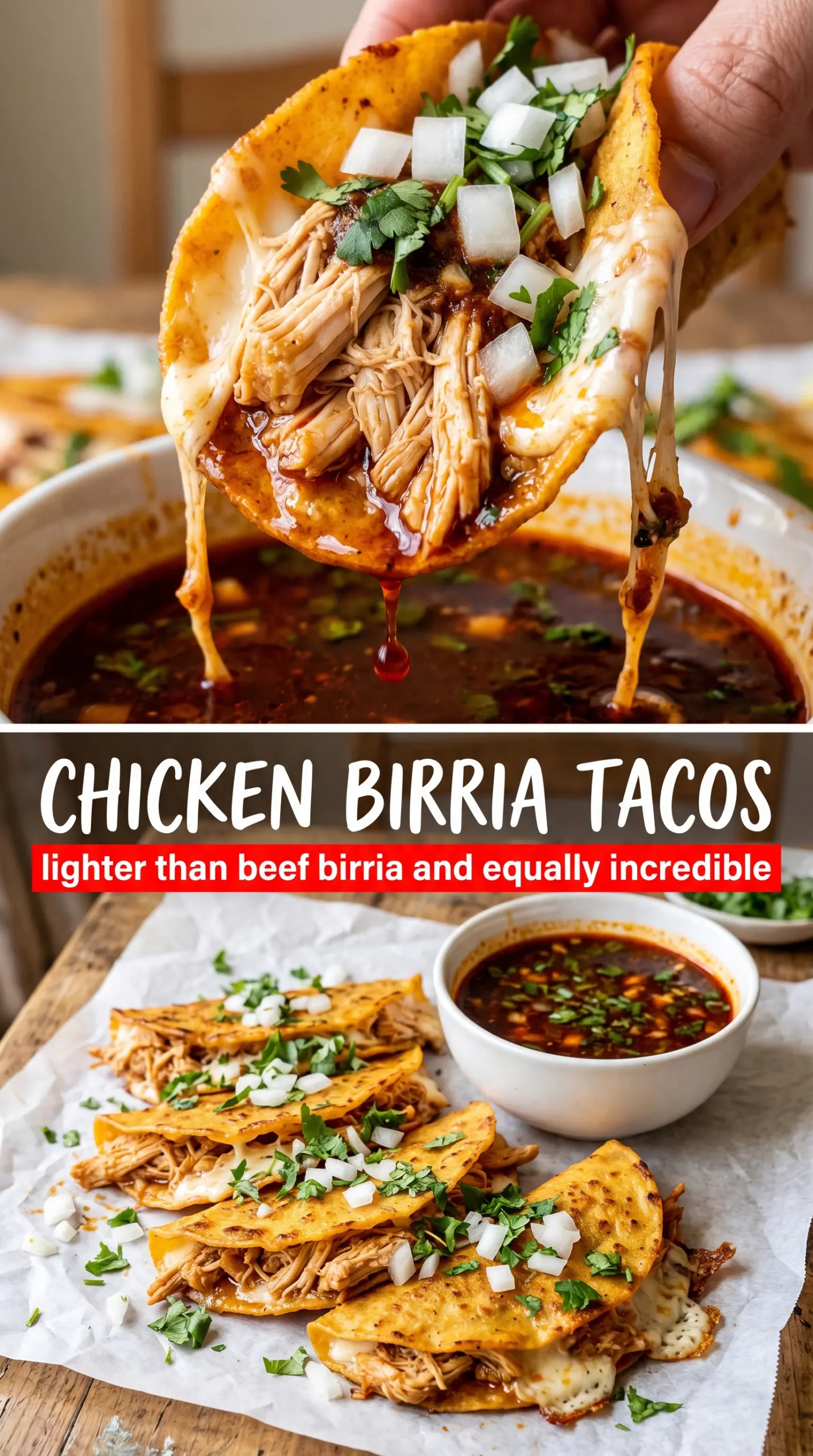 Chicken Birria Tacos crispy red consomé